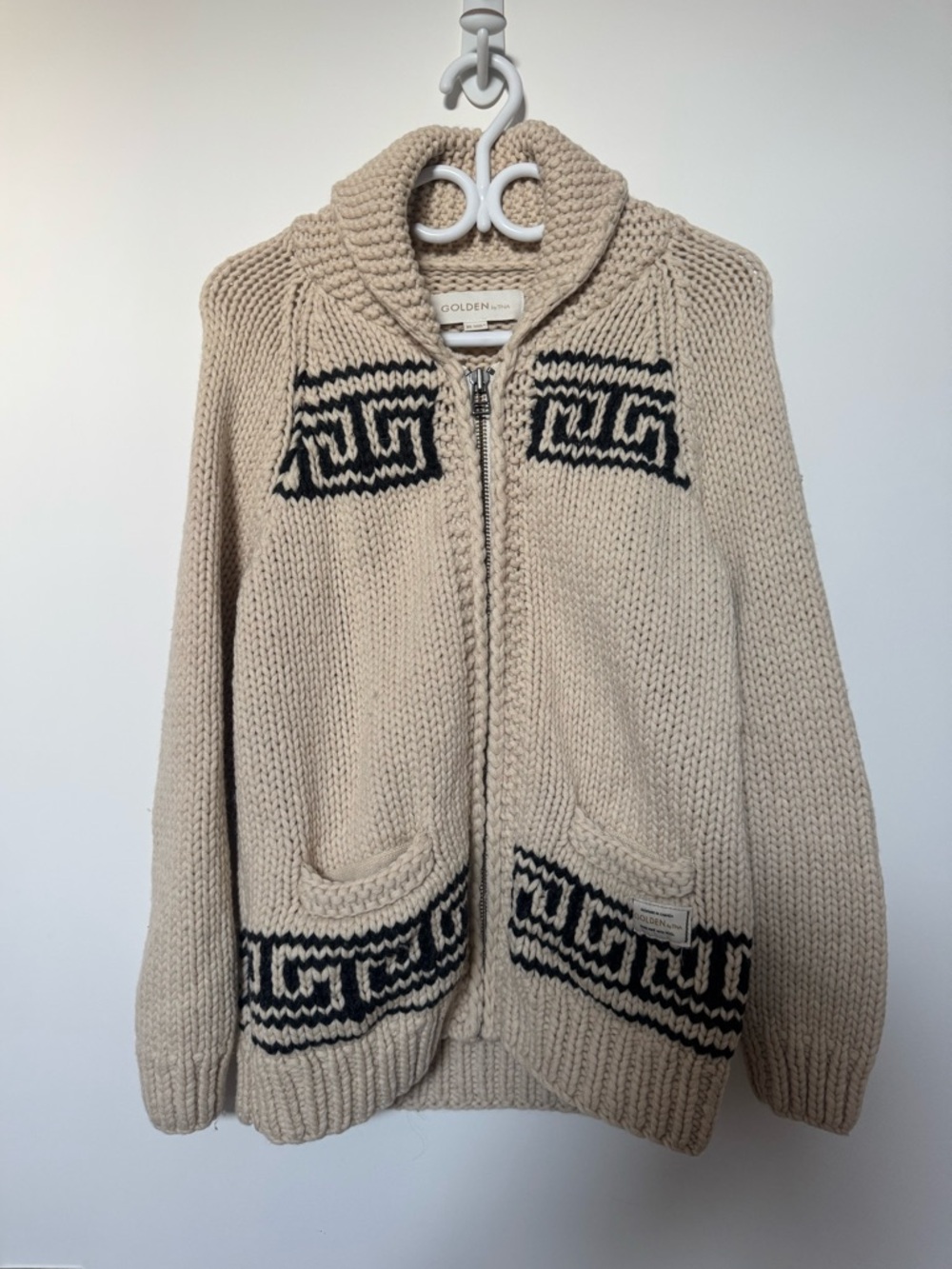 Golden by TNA Cream Knit Jacket with Black Geometric Trim